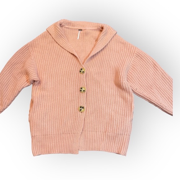 Free‎ People Women's Shawl Collar Button Front Pink Knit Cardigan Sweater Small - Picture 2 of 14
